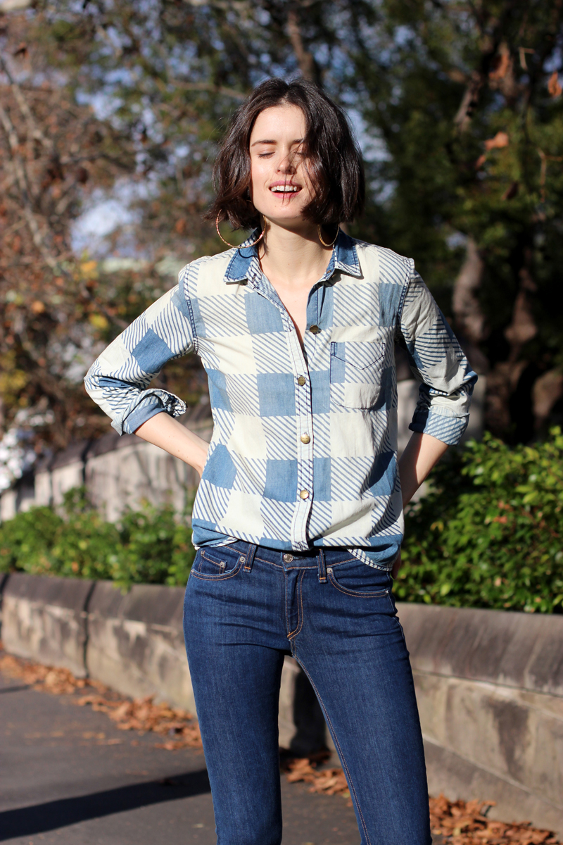 AUSTRALIAN-FASHION-BLOG-_-Chloe-Hill-wearing-Current-Elliot-The-Slim-printed-denim-shirt-and-Rag-and-Bone-Jeans-flares