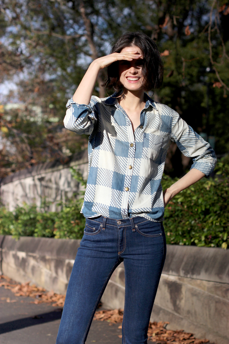 AUSTRALIAN-FASHION-BLOGGER-_-Chloe-Hill-wearing-Current-Elliot-The-Slim-printed-denim-shirt-and-Rag-and-Bone-Jeans-flares