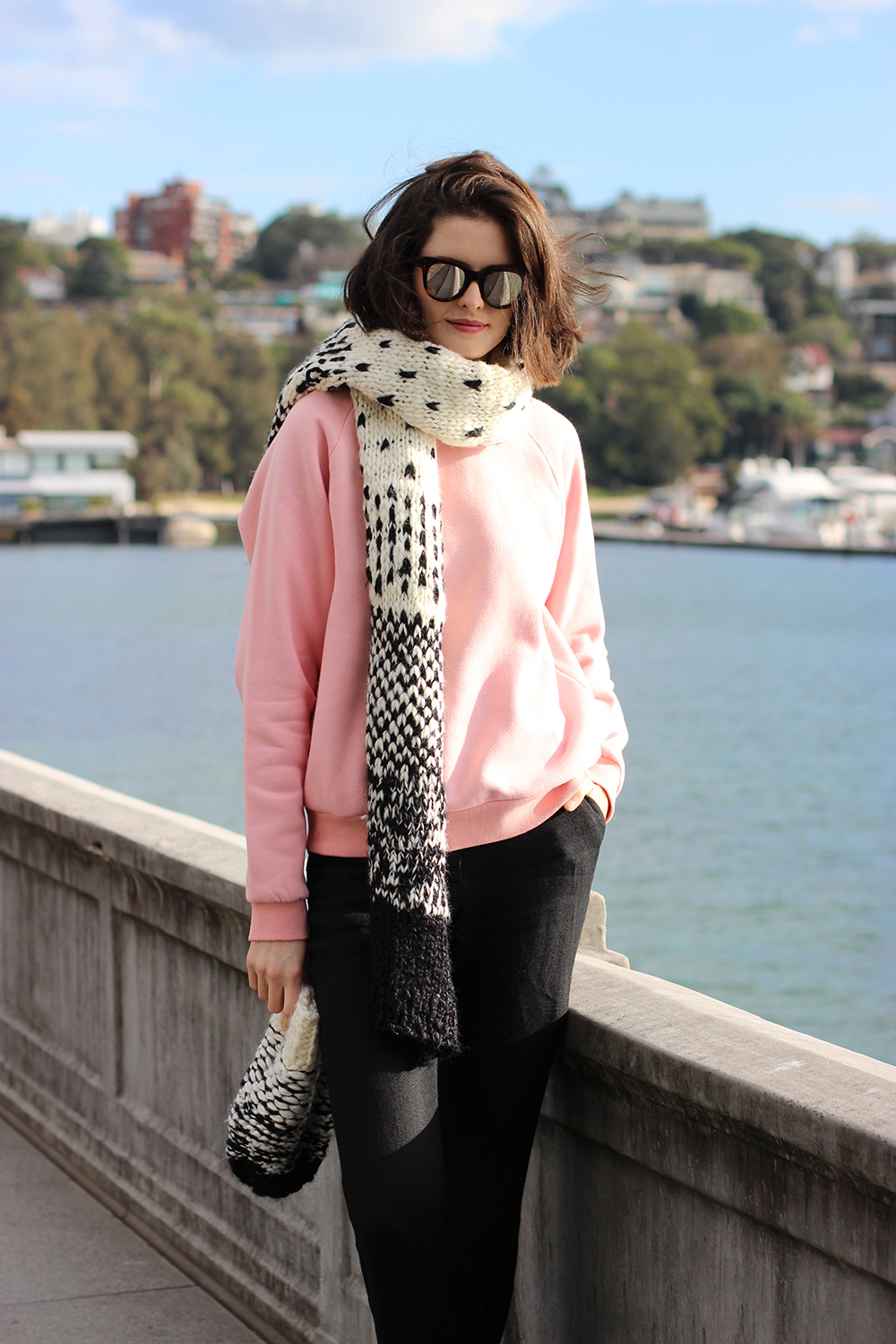 CHLOE C HILL FASHION AND SHOPPING BLOG | Morrison Clothing knitted beanie and scarf, Vale Denim pink fluffy sweater and Spektre silver sunglasses from The Standard store in Surry Hills