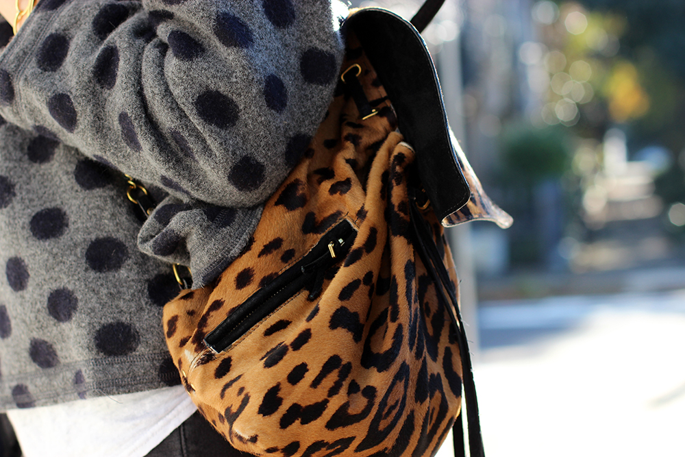 Chloe C Hill Australian fashion blog | Jerome Dreyfuss leopard print backpack and Lee Mathews spotty jacket