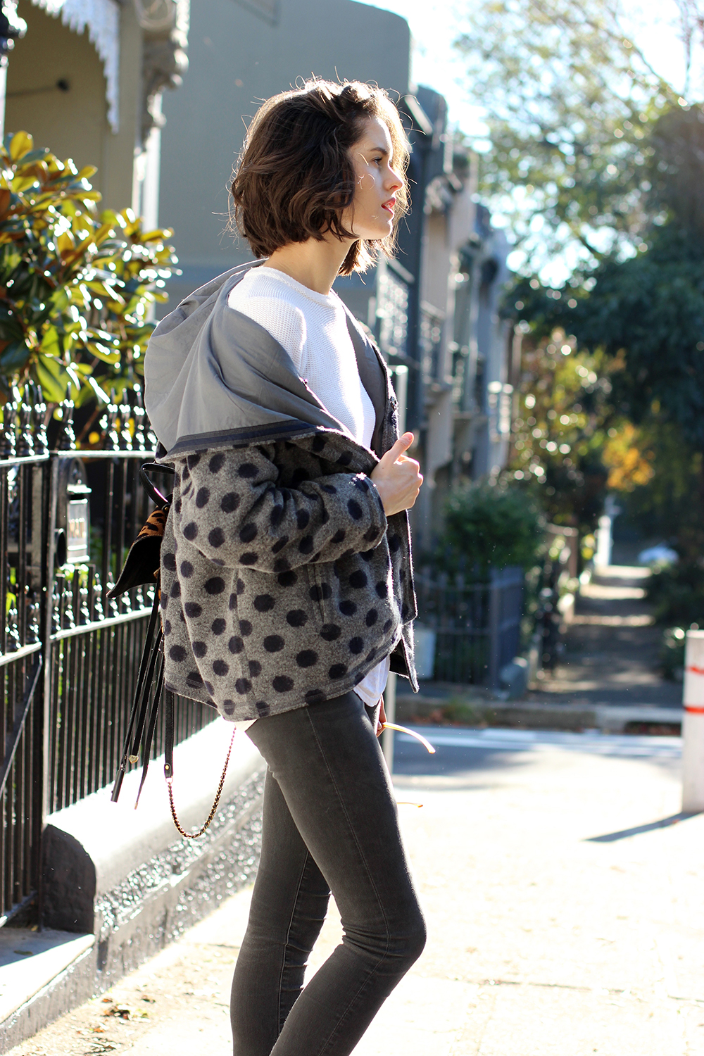 Chloe C Hill Australian fashion blog | Lee mathews Polka Dot Boiled Wool Jacket on the streets of paddington