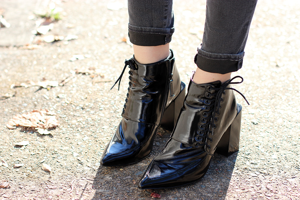 Chloe Chill Fashion and beauty blog | Senso black patent Talulah lace up boots on the streets of sydney
