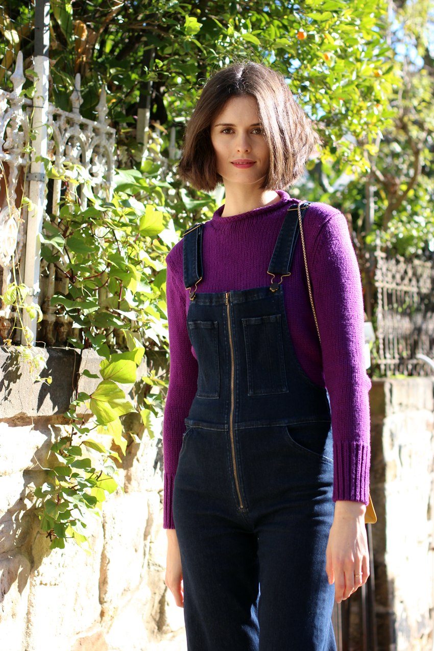 CHLOE-C-HILL-Australian-fashion-and-beauty-bllog-featuring-citizens-of-humanity-dark-denim-overalls-and-cos-purple-knit-jumper