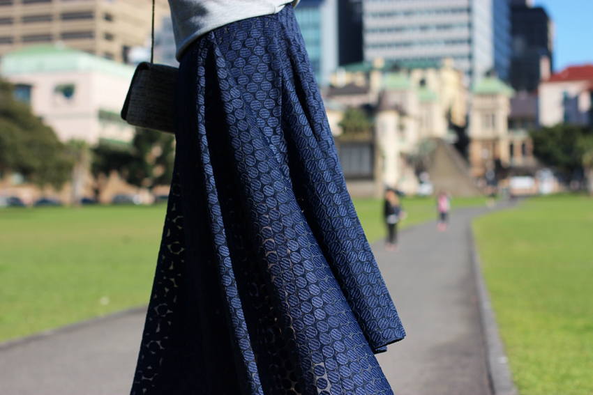 SYDNEY-FASHION-BLOG-CHLOECHILL-Nicholas-The-Label-navy-embroidered-spot-midi-skirt-from-green-with-envy