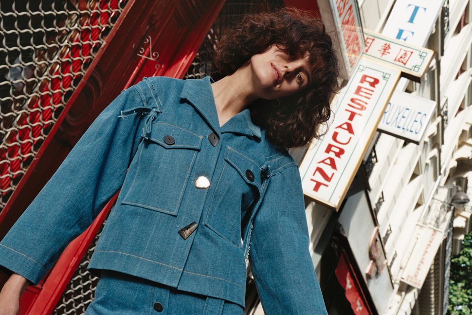 Chloe Hill - Rejina Pyo Daphne blue denim jacket and emily jeans in paris