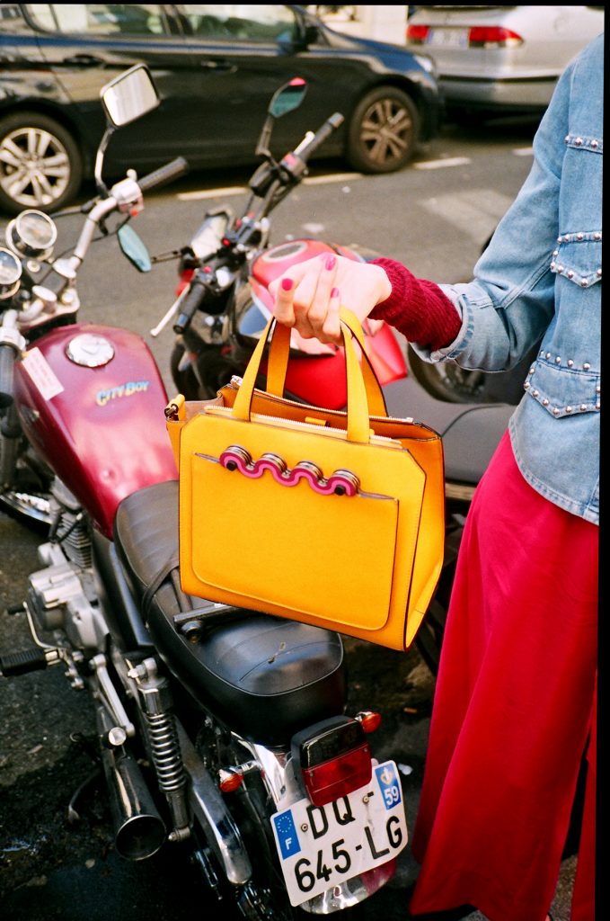 Paris fashion week street style valextra toothpaste yellow bag