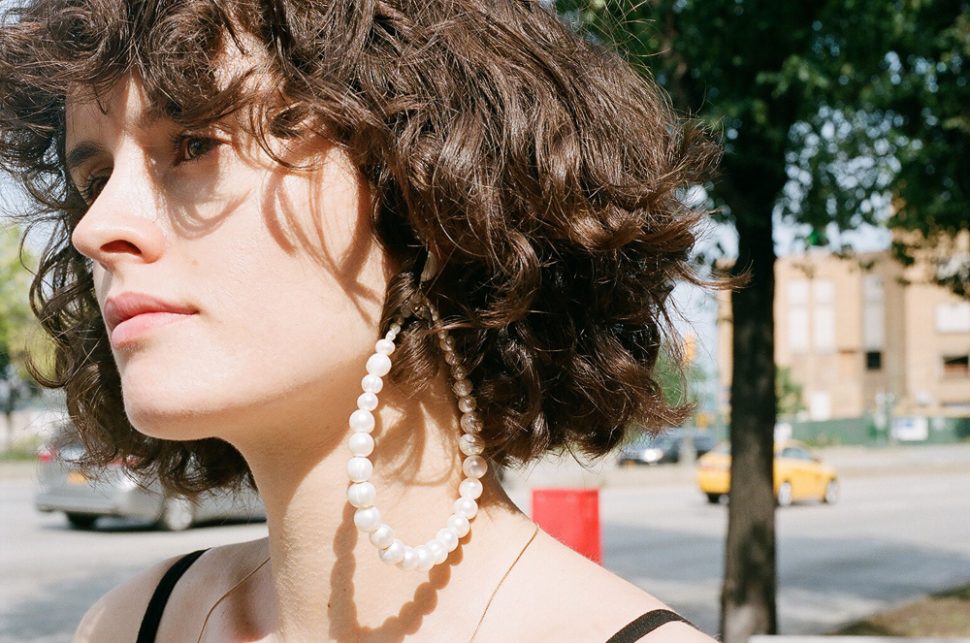 dinosaur designs pearl hoop wearrings in NYC chloe hill