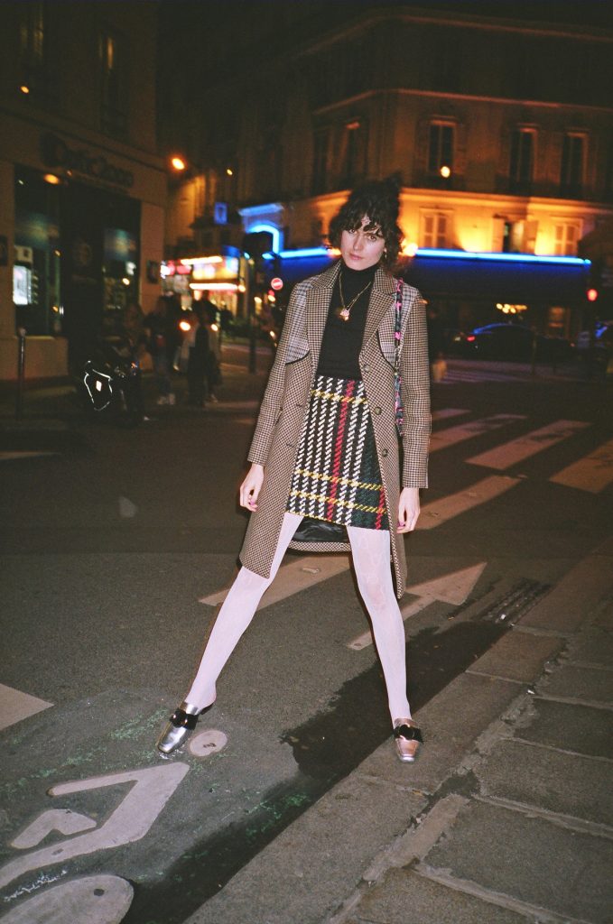 Maje coat and gucci stockings in Paris 1